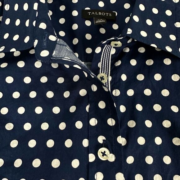 Talbots Womens Navy White Polka Dot button down shirt XS NEW - Picture 6 of 8